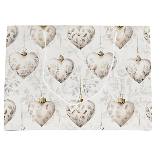 Chic Cream Grey Hearts Ornaments Wedding Groot Cadeauzakje (Voorkant)