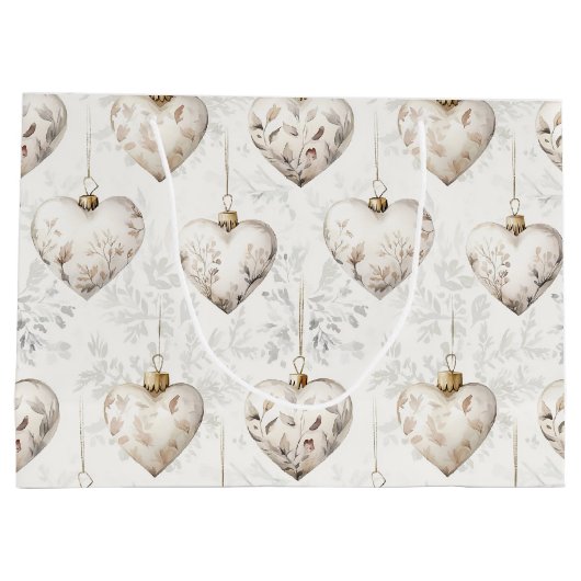 Chic Cream Grey Hearts Ornaments Wedding Groot Cadeauzakje (Achterkant)