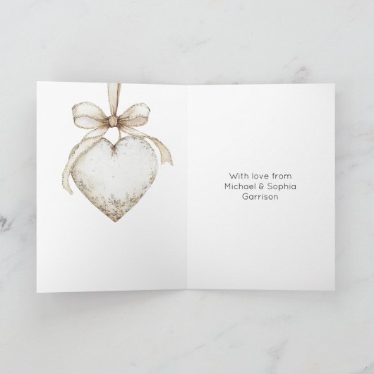 Chic Cream Grey Hearts Ornaments Wedding Kaart (Binnen)