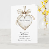 Chic Cream Grey Hearts Ornaments Wedding Kaart (Gele Bloem)