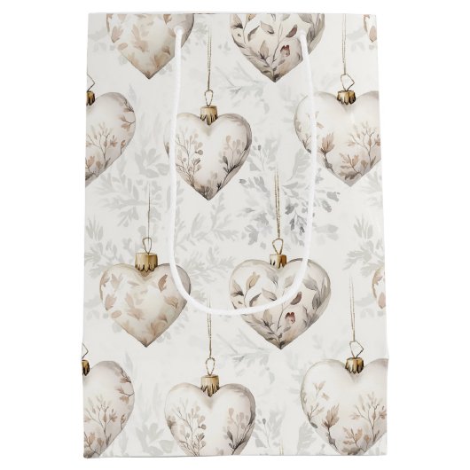 Chic Cream Grey Hearts Ornaments Wedding Medium Cadeauzakje (Achterkant)