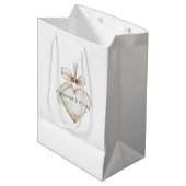 Chic Cream Grey Hearts Ornaments Wedding Medium Cadeauzakje (Voorkant Gekanteld)