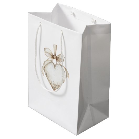 Chic Cream Grey Hearts Ornaments Wedding Medium Cadeauzakje (Achterkant Gekanteld)