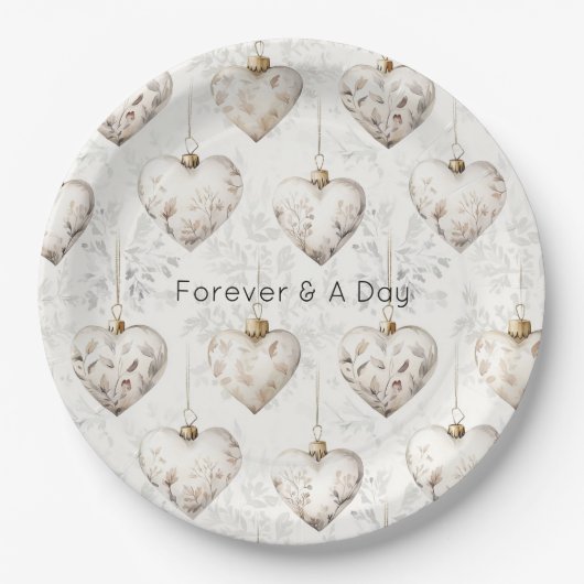 Chic Cream Grey Hearts Ornaments Wedding Papieren Bordje (Voorkant)
