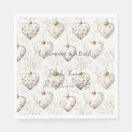 Chic Cream Grey Hearts Ornaments Wedding Servet
