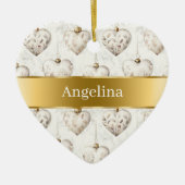 Chic Cream Hearts Gold Ribbon Christmas Keramisch Ornament (Voorkant)
