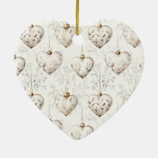 Chic Cream Hearts Gold Ribbon Christmas Keramisch Ornament (Achterkant)