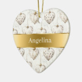 Chic Cream Hearts Gold Ribbon Christmas Keramisch Ornament (Links)