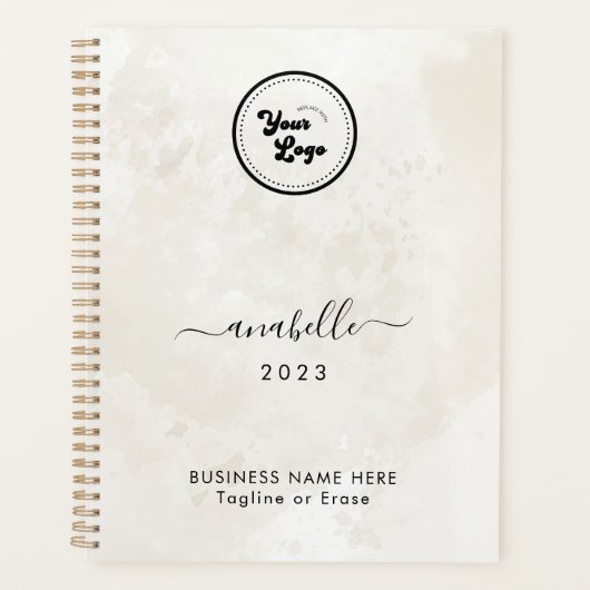 Chic Cream Marmer Naam jaar Aangepaste zakelijke L Planner (Voorkant)