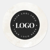 Chic Cream Marmer Uw Eigen Logo Hier Zakelijk Ronde Sticker (Voorkant)