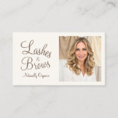 Chic Cream Mocha Script Photo Lashes and Brows Visitekaartje (Voorkant)