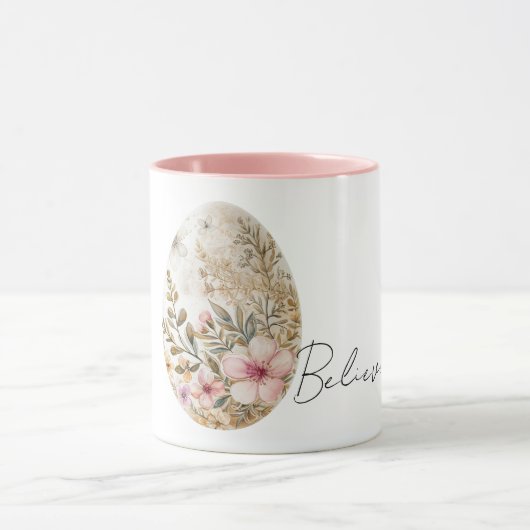 Chic Cream Pink Spring Flowers Easter Egg  Mok (Midden)