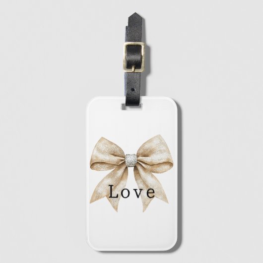 Chic Cream Silver Glam Bow Love Bagagelabel (Voorkant (verticaal))