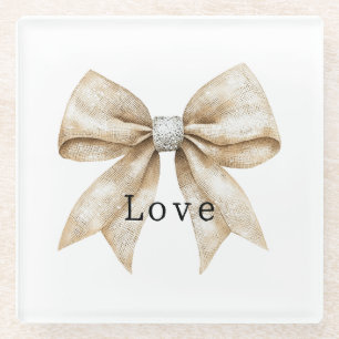 Chic Cream Silver Glam Bow Love Glazen Onderzetter