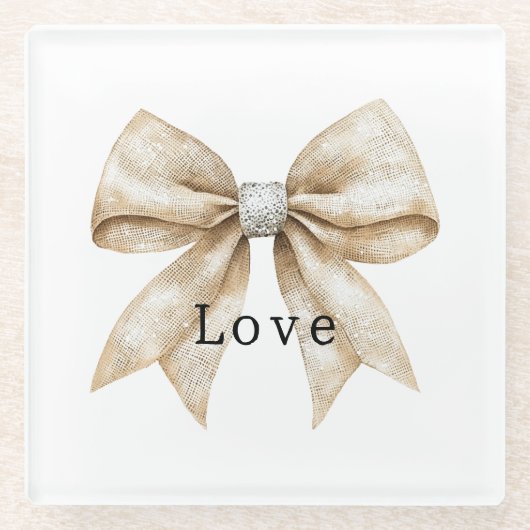 Chic Cream Silver Glam Bow Love Glazen Onderzetter (Voorkant)