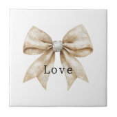 Chic Cream Silver Glam Bow Love Tegeltje (Voorkant)