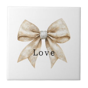 Chic Cream Silver Glam Bow Love Tegeltje