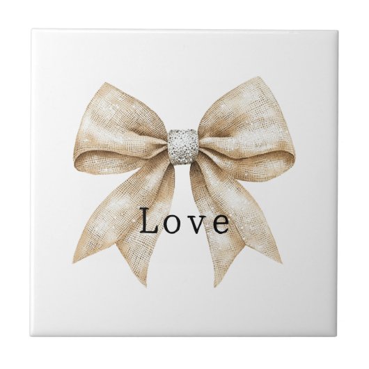 Chic Cream Silver Glam Bow Love Tegeltje (Voorkant)
