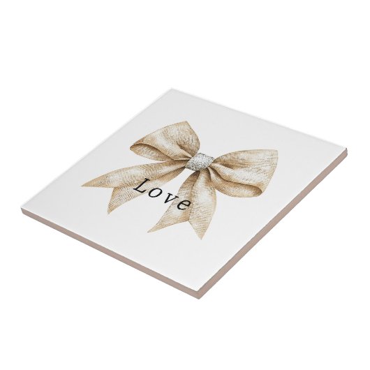 Chic Cream Silver Glam Bow Love Tegeltje (Zijkant)