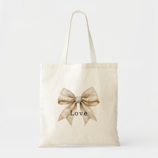 Chic Cream Silver Glam Bow Love Tote Bag (Voorkant)