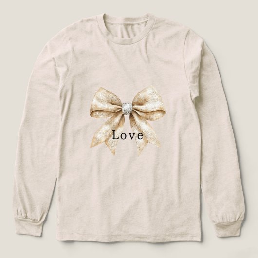 Chic Cream Silver Glam Bow Love Tri-Blend Shirt (Voorkant)