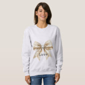 Chic Cream Silver Glam Bow Love Trui (Voorkant volledig)