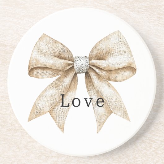 Chic Cream Silver Glam Bow Love Zandsteen Onderzetter (Voorkant)