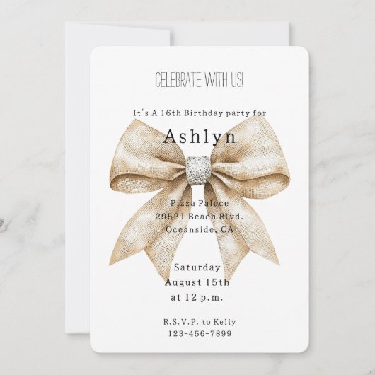 Chic Cream Silver Glam Bow Verjaardag Kaart (Voorkant)