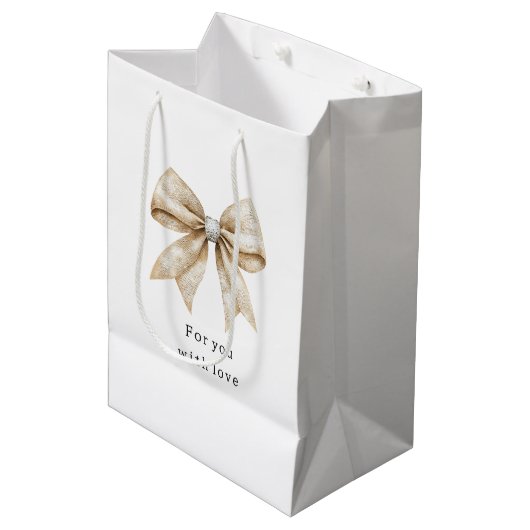 Chic Cream Silver Glam Bow Vrijgezellenfeest Medium Cadeauzakje (Voorkant Gekanteld)