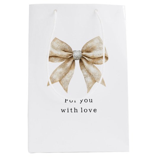 Chic Cream Silver Glam Bow Vrijgezellenfeest Medium Cadeauzakje (Voorkant)