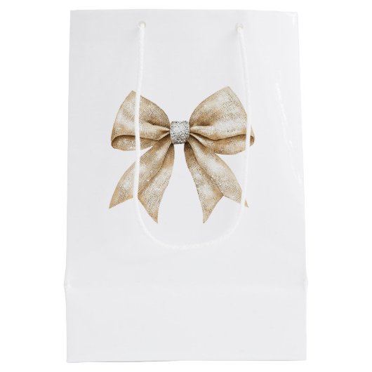 Chic Cream Silver Glam Bow Vrijgezellenfeest Medium Cadeauzakje (Achterkant)