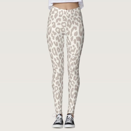 Chic Cream Taupe Animal Print Yoga Leggings (Voorkant)