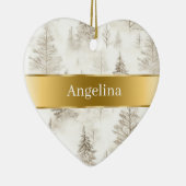 Chic Cream Trees Gold Ribbon Christmas Keramisch Ornament (Rechts)
