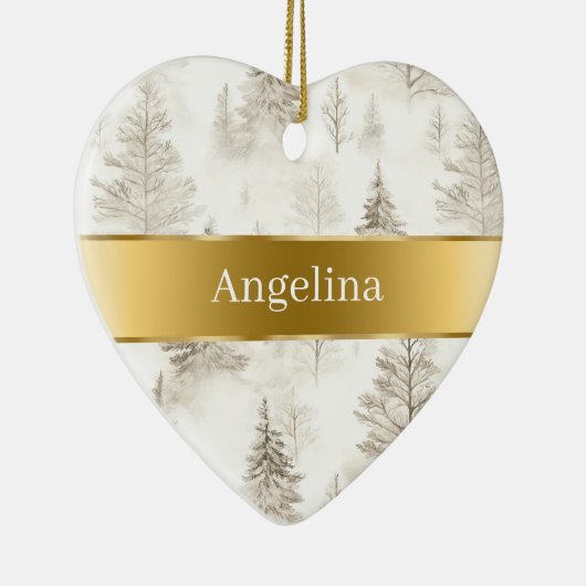 Chic Cream Trees Gold Ribbon Christmas Keramisch Ornament (Rechts)