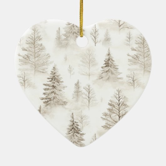 Chic Cream Trees Gold Ribbon Christmas Keramisch Ornament (Achterkant)