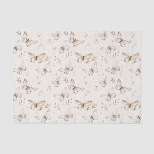 Chic Cream Vlinders Verjaardag Tissuepapier (Voorkant)