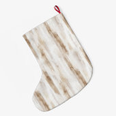 Chic Cream White Brown Stripes Kerstmis Grote Kerstsok (Achterkant (Hangend))