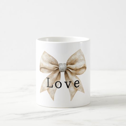 Chic Cream White Silver Glam Bow Love Koffiemok (Center)