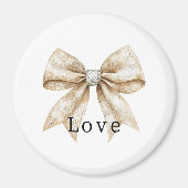 Chic Cream White Silver Glam Bow Love Magneet (Voorkant)