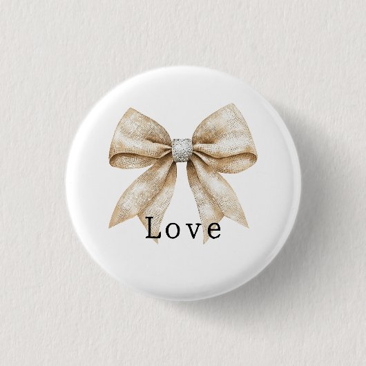 Chic Cream White Silver Glam Bow Love Ronde Button 3,2 Cm (Voorkant)
