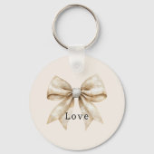 Chic Cream White Silver Glam Bow Love Sleutelhanger (Voorkant)