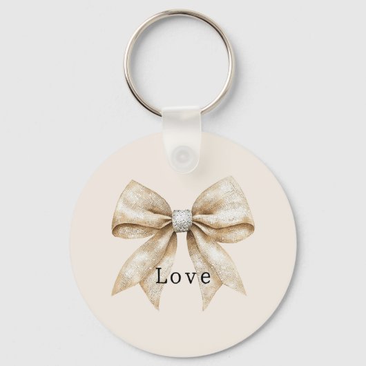 Chic Cream White Silver Glam Bow Love Sleutelhanger (Voorkant)