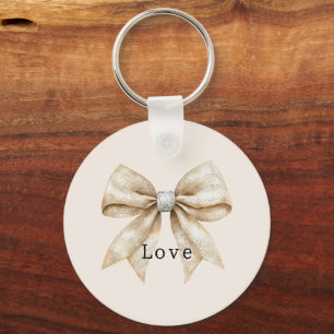 Chic Cream White Silver Glam Bow Love Sleutelhanger