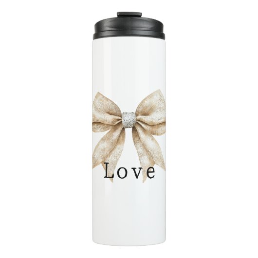 Chic Cream White Silver Glam Bow Love Thermosbeker (Voorkant)