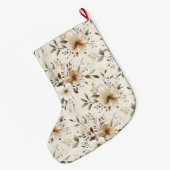 Chic Cream Witte Bruine Bloemen Kerstmis Grote Kerstsok (Achterkant (Hangend))