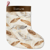 Chic Cream Witte Bruine Veren Kerstmis Grote Kerstsok (Voorkant)
