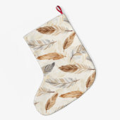 Chic Cream Witte Bruine Veren Kerstmis Grote Kerstsok (Achterkant (Hangend))