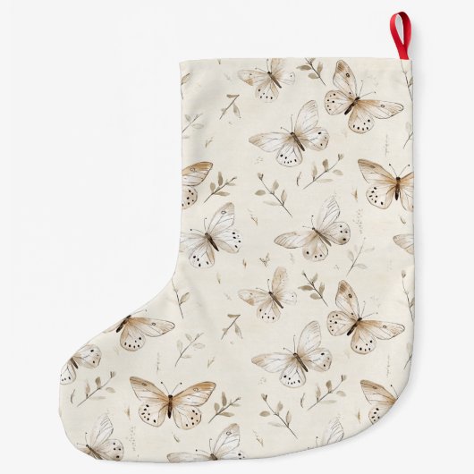 Chic Cream Witte Bruine Vlinders Kerstmis Grote Kerstsok (Achterkant)