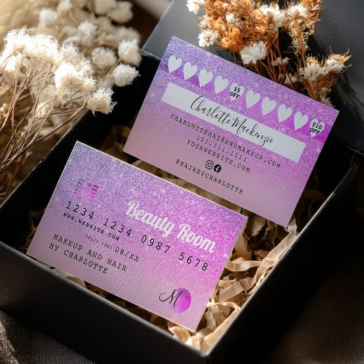 Chic Credit card pink purple glitter loyalty Visitekaartje