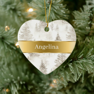 Chic Crème Bomen Gouden Lint Kerst Keramisch Ornament